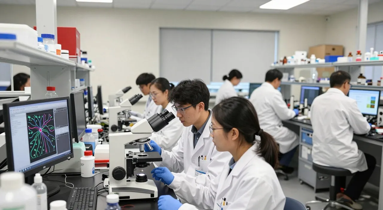scientists led by Christi Gendron studying fruit fly aging