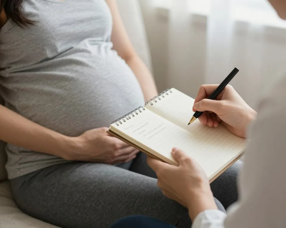 Pregnant patient preparing questions for a prenatal visit about vitamin deficiency