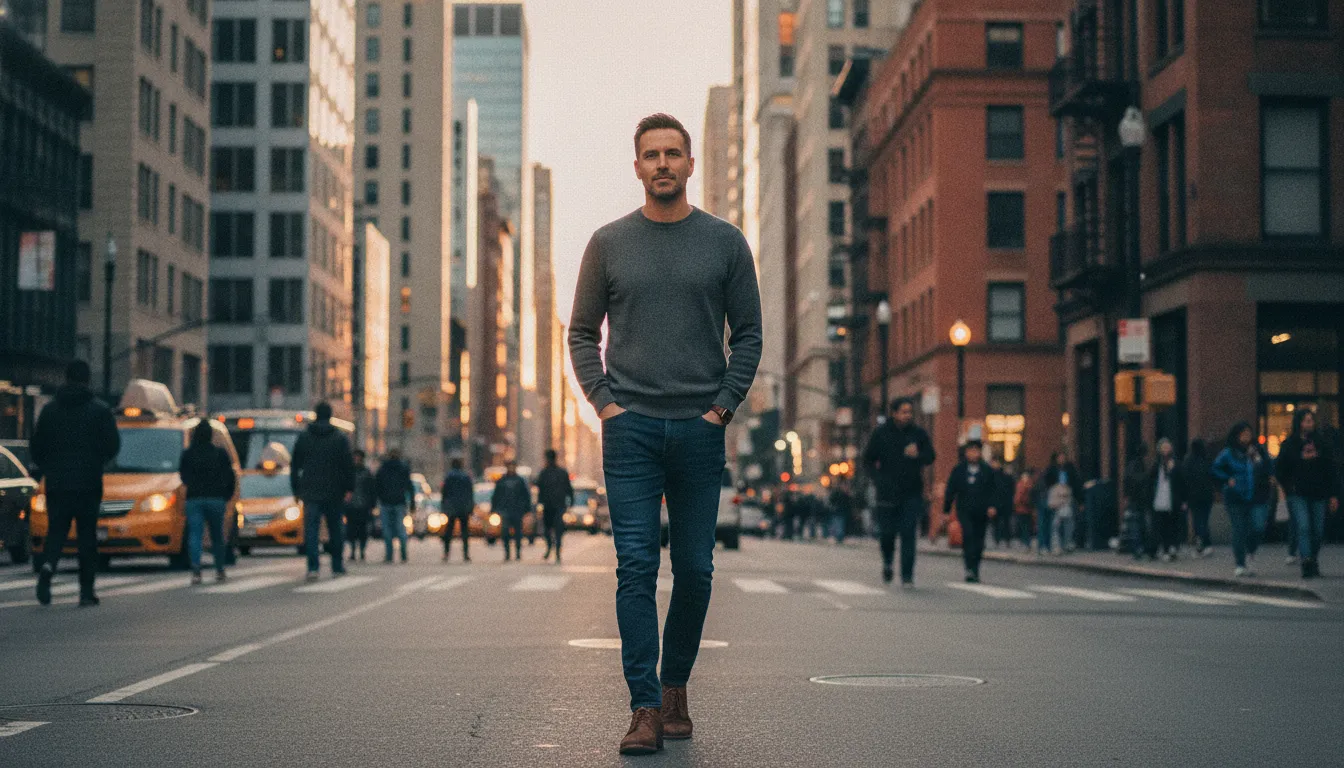 what makes a man alpha in 2026 shown through a confident man in a modern city