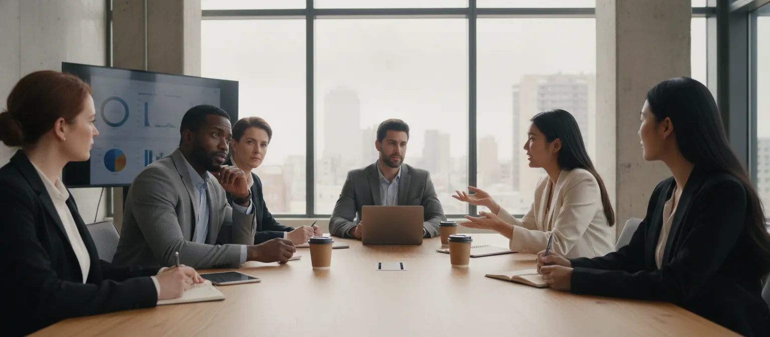 diverse team working together while one man listens during a meeting